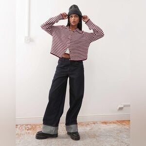 COLLUSION knit stripe raglan cardigan in pink Size Small